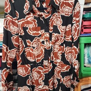 Who What Wear Abstract Print Blouse in Brown and Black